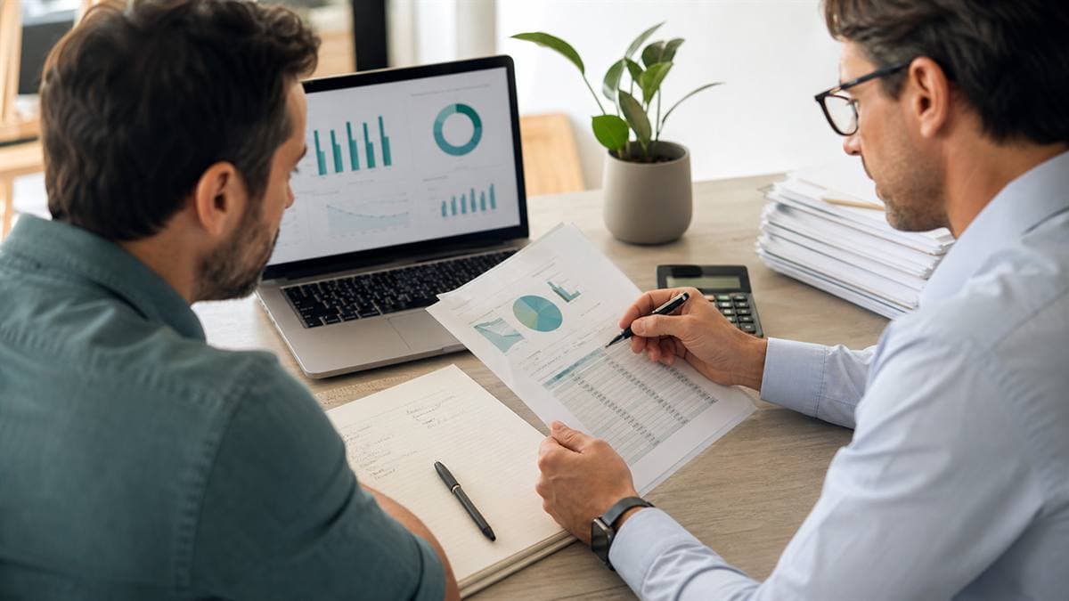 Autónomo revisando ingresos y gastos para modelo 130 de IRPF